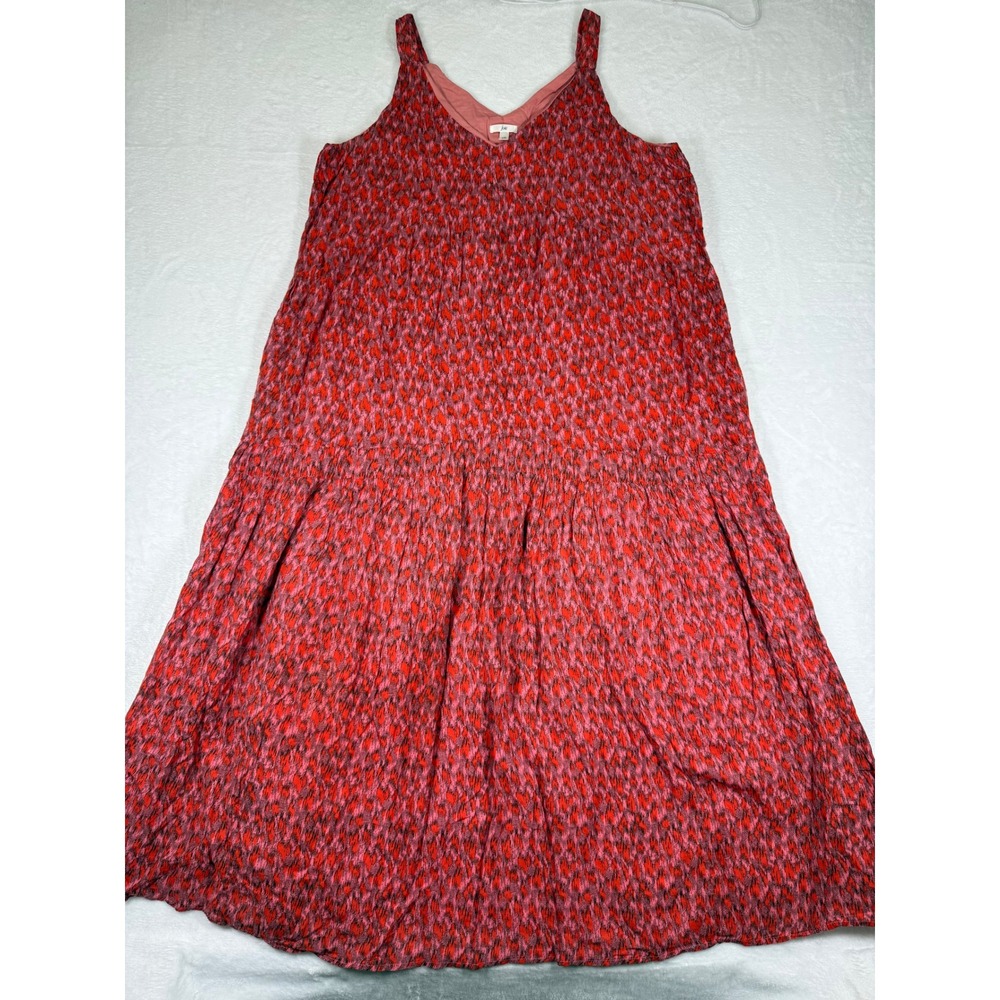 Joie‎ Red Pink Ikat Tiered Maxi Dress Womens Large Sleeveless V-Neck Cotton Boho